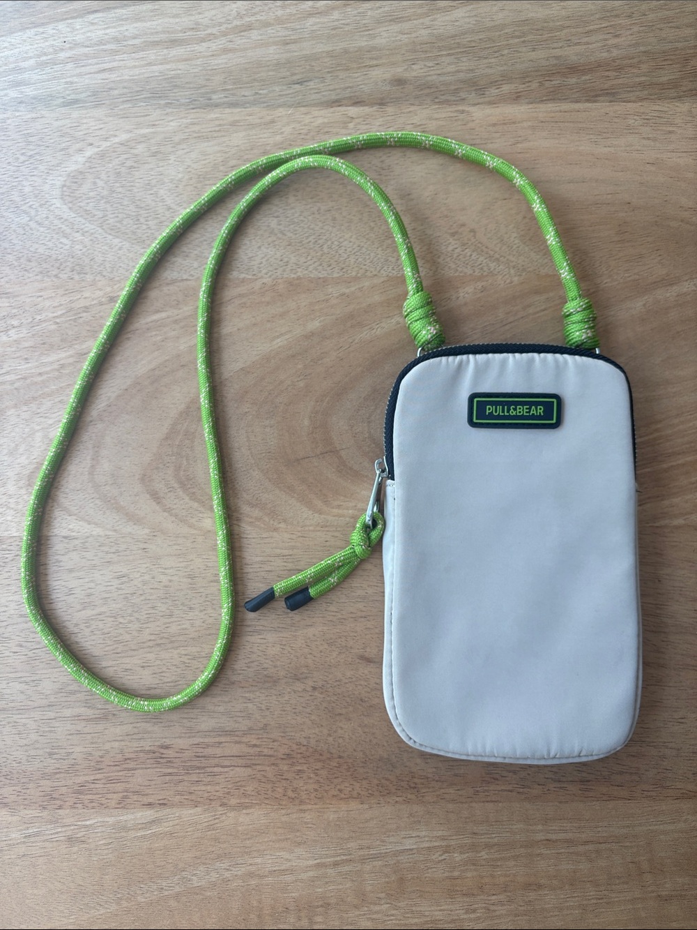 Pull&Bear Cream Phone Pouch with Neon Green Cord Strap
